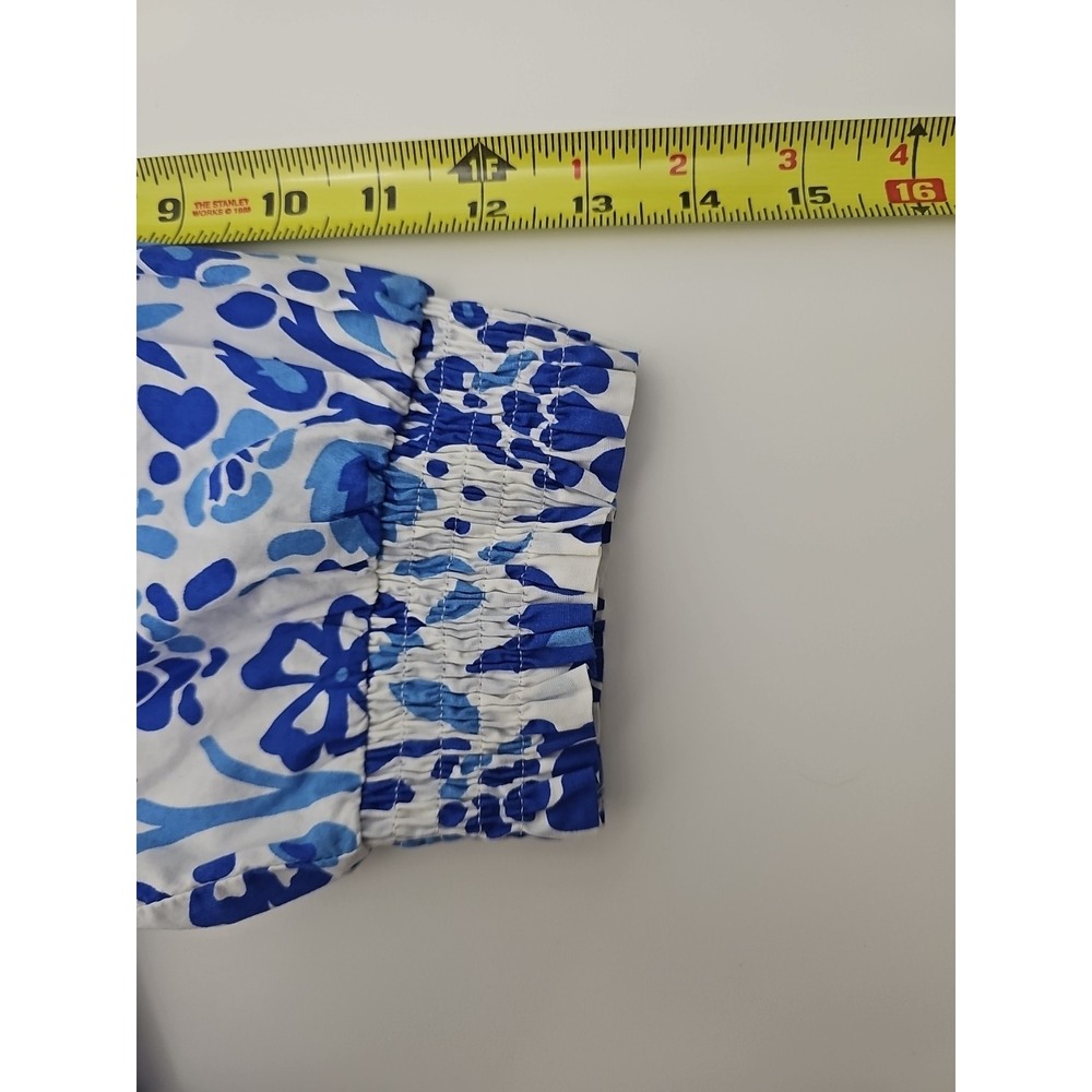 THML Women Dress Size XS Blue Floral Cotton Puff Sleeves Tasseled Summer Brunch - Picture 12 of 13